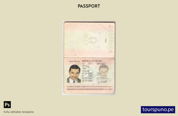 Plantilla de pasaporte de Uganda lista para imprimir